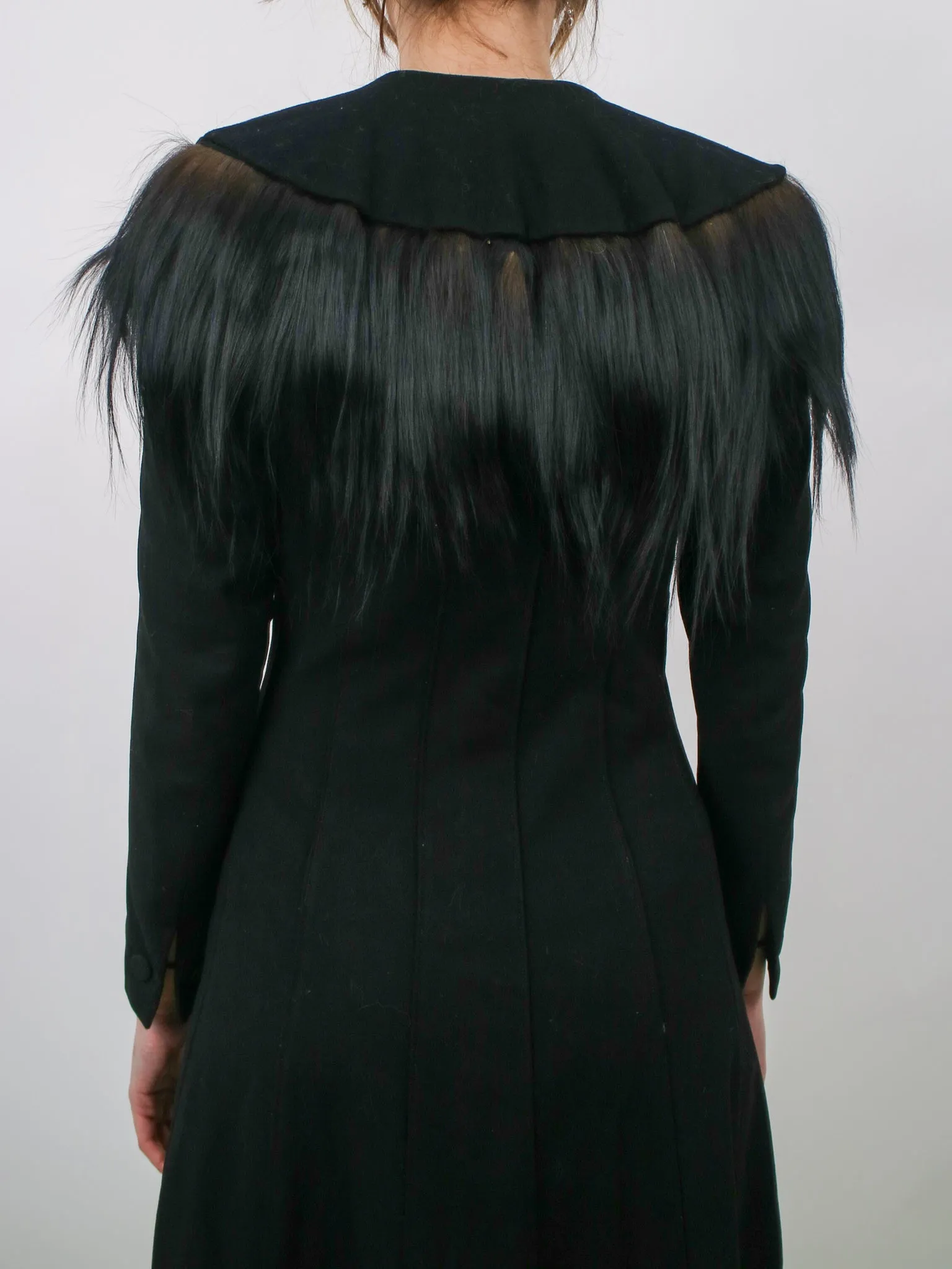 1930s Black Wool Gothic Crazy Fur Trim Coat