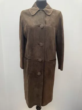 1960s Long Suede Coat in Brown - Size 16