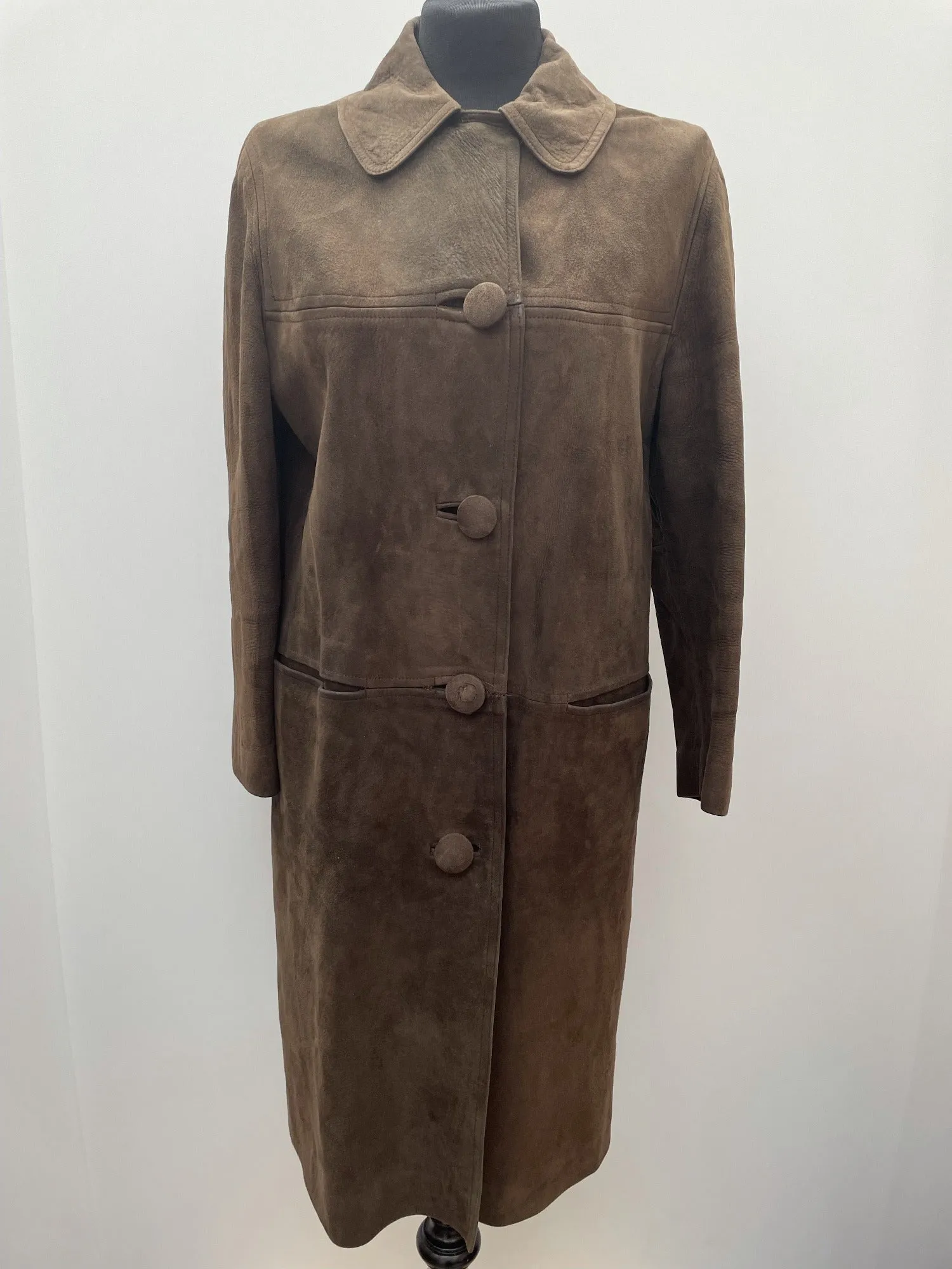 1960s Long Suede Coat in Brown - Size 16