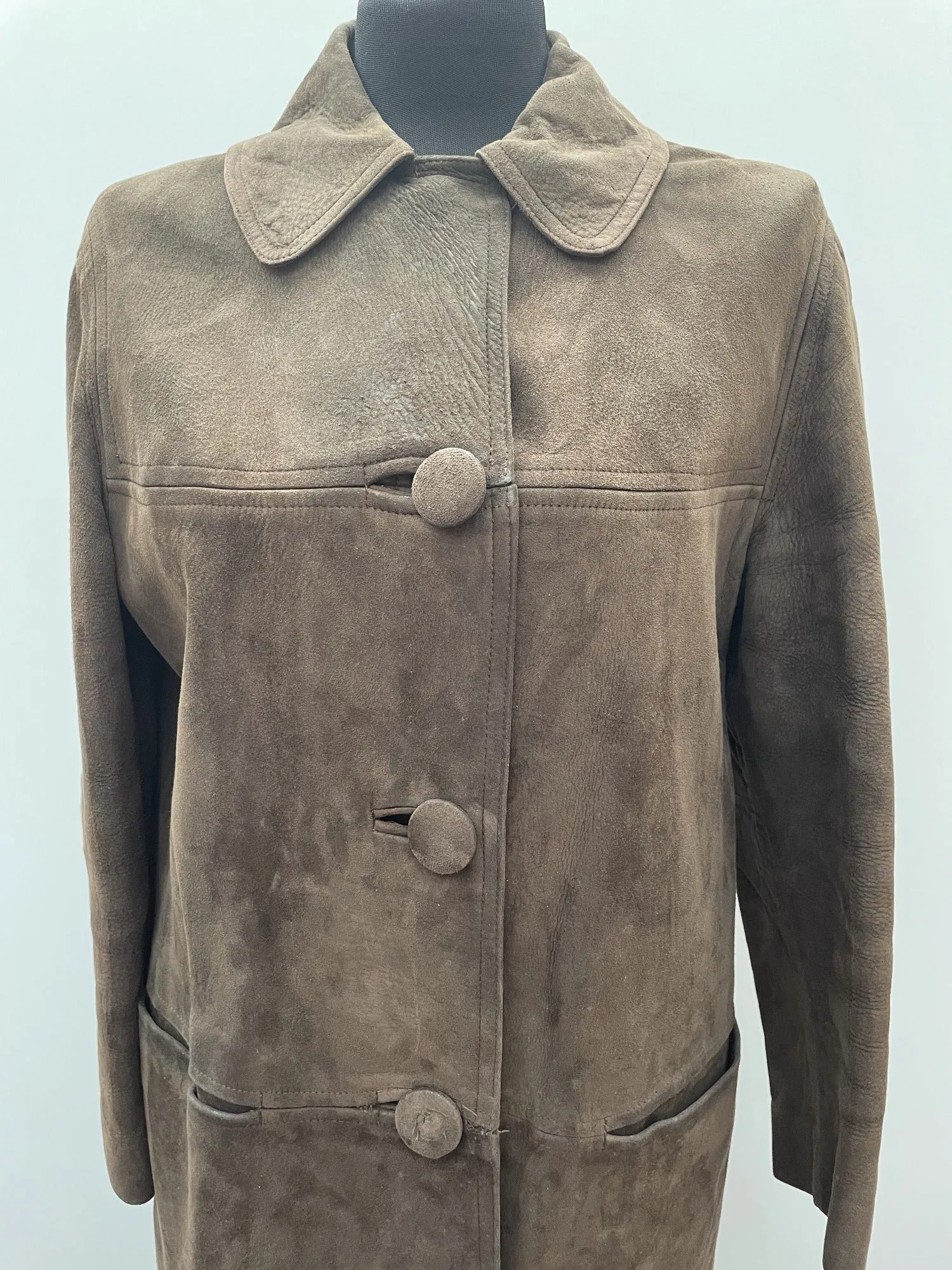 1960s Long Suede Coat in Brown - Size 16