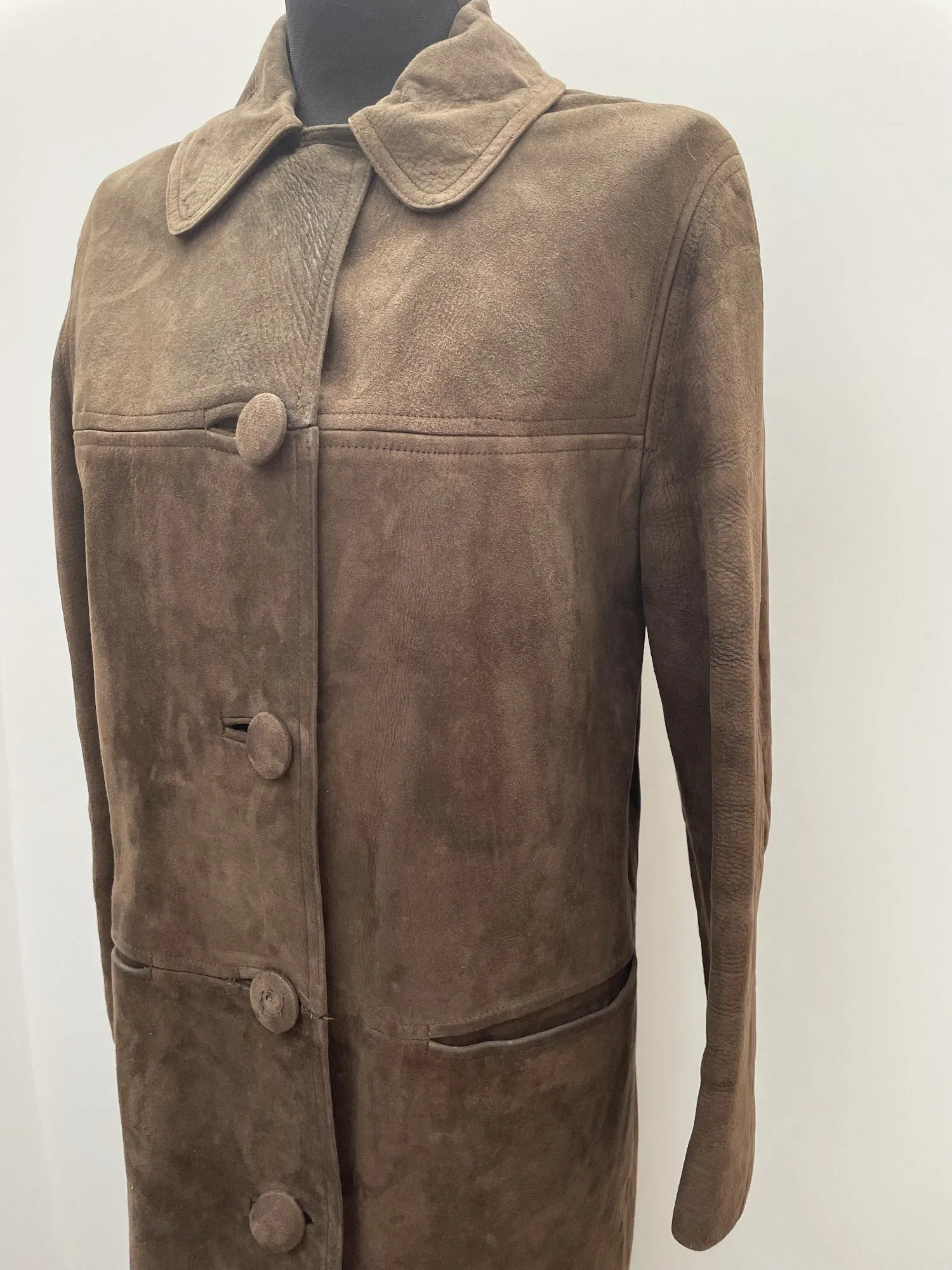 1960s Long Suede Coat in Brown - Size 16