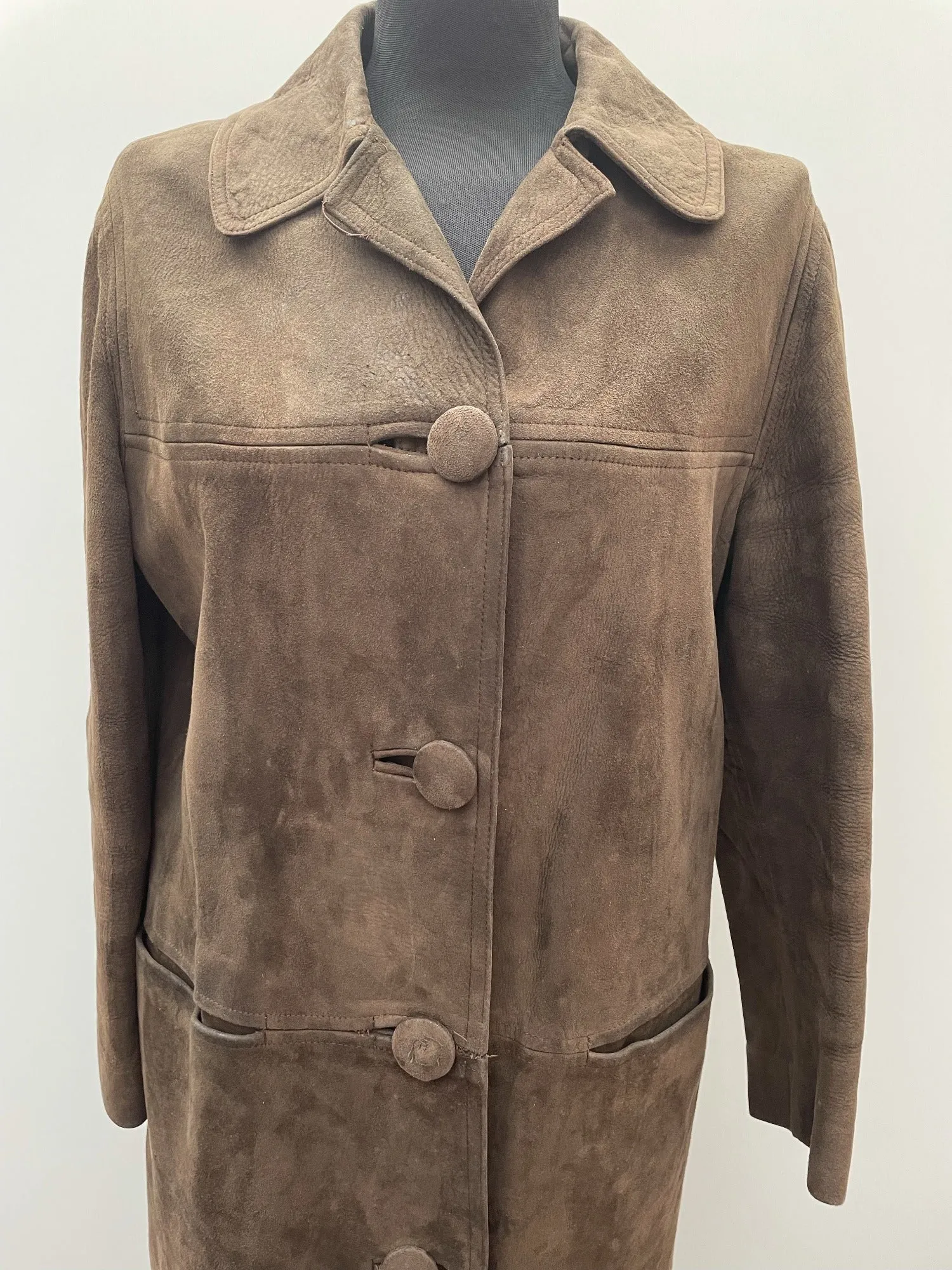 1960s Long Suede Coat in Brown - Size 16