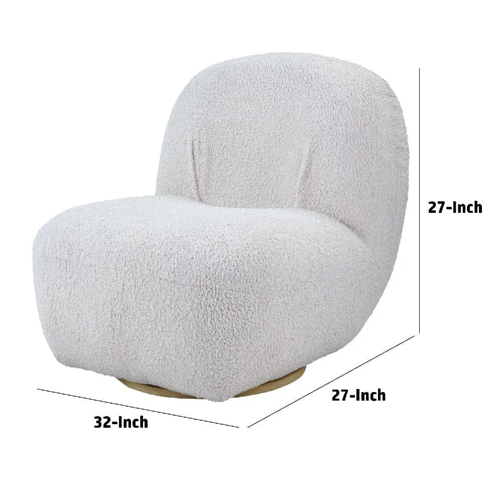 27 Inch Teddy Sherpa Fabric Curved Accent Chair, Swivel Function, White By Casagear Home