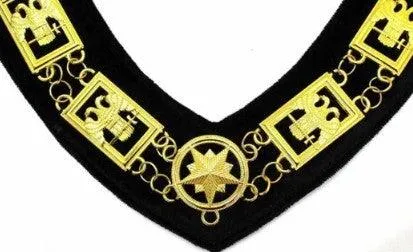 32nd Degree - Scottish Rite Wings DOWN Chain Collar - Gold/Silver on Black   Free Case