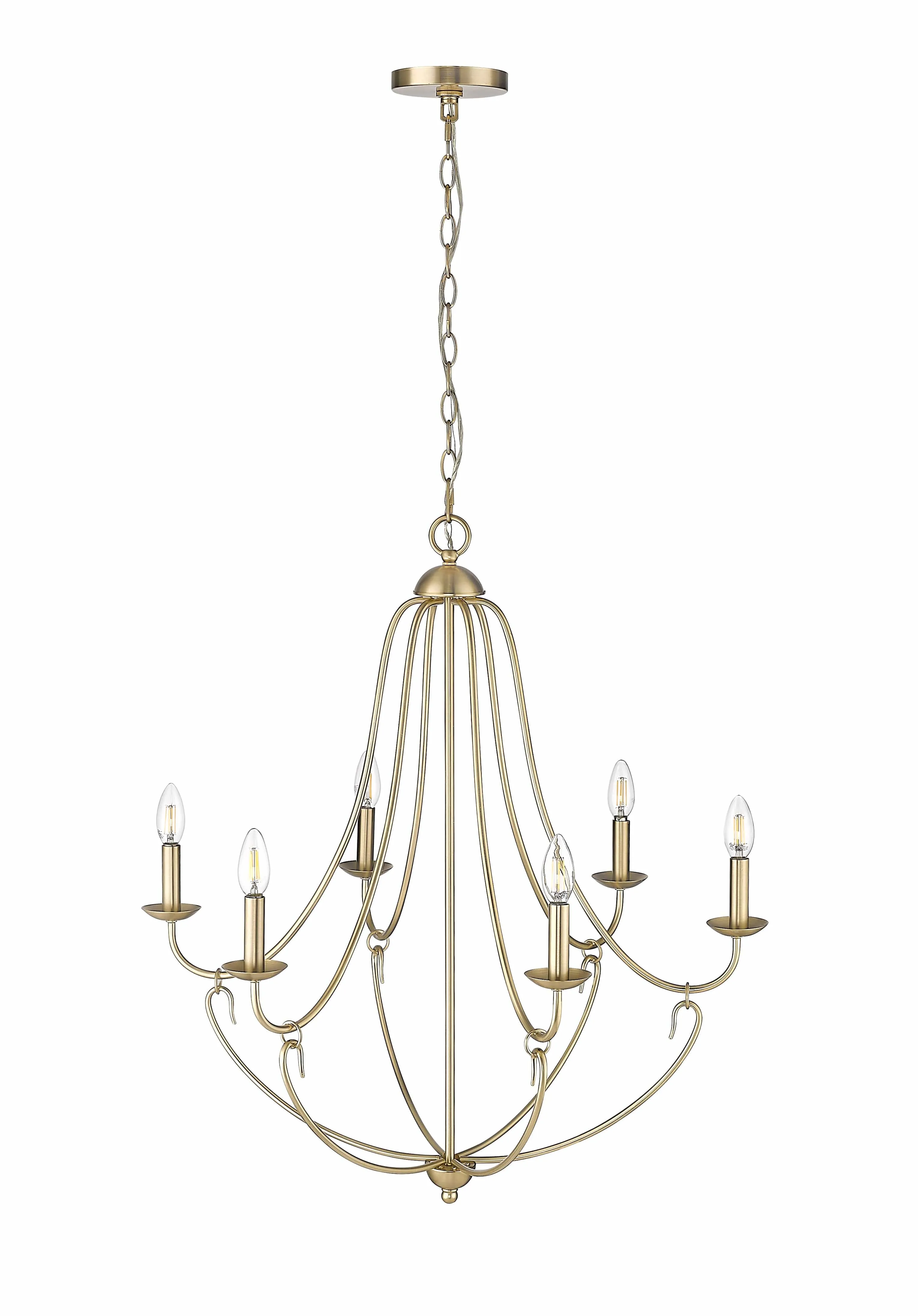 6 Lamps Eisley Chandelier - Modern Gold - White Fabric Shade - 28.5in Diameter - E12 Candelabra Base