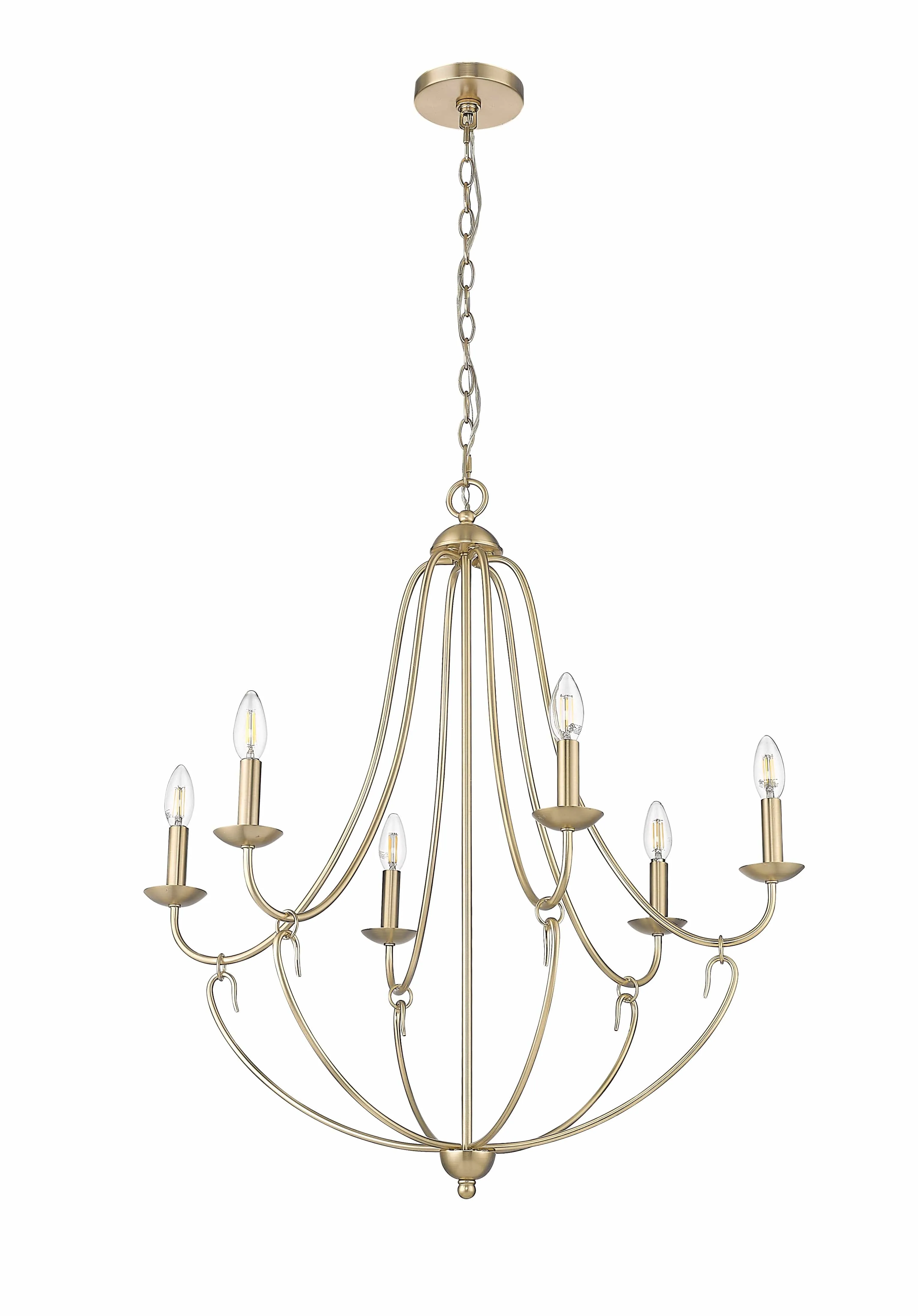 6 Lamps Eisley Chandelier - Modern Gold - White Fabric Shade - 28.5in Diameter - E12 Candelabra Base