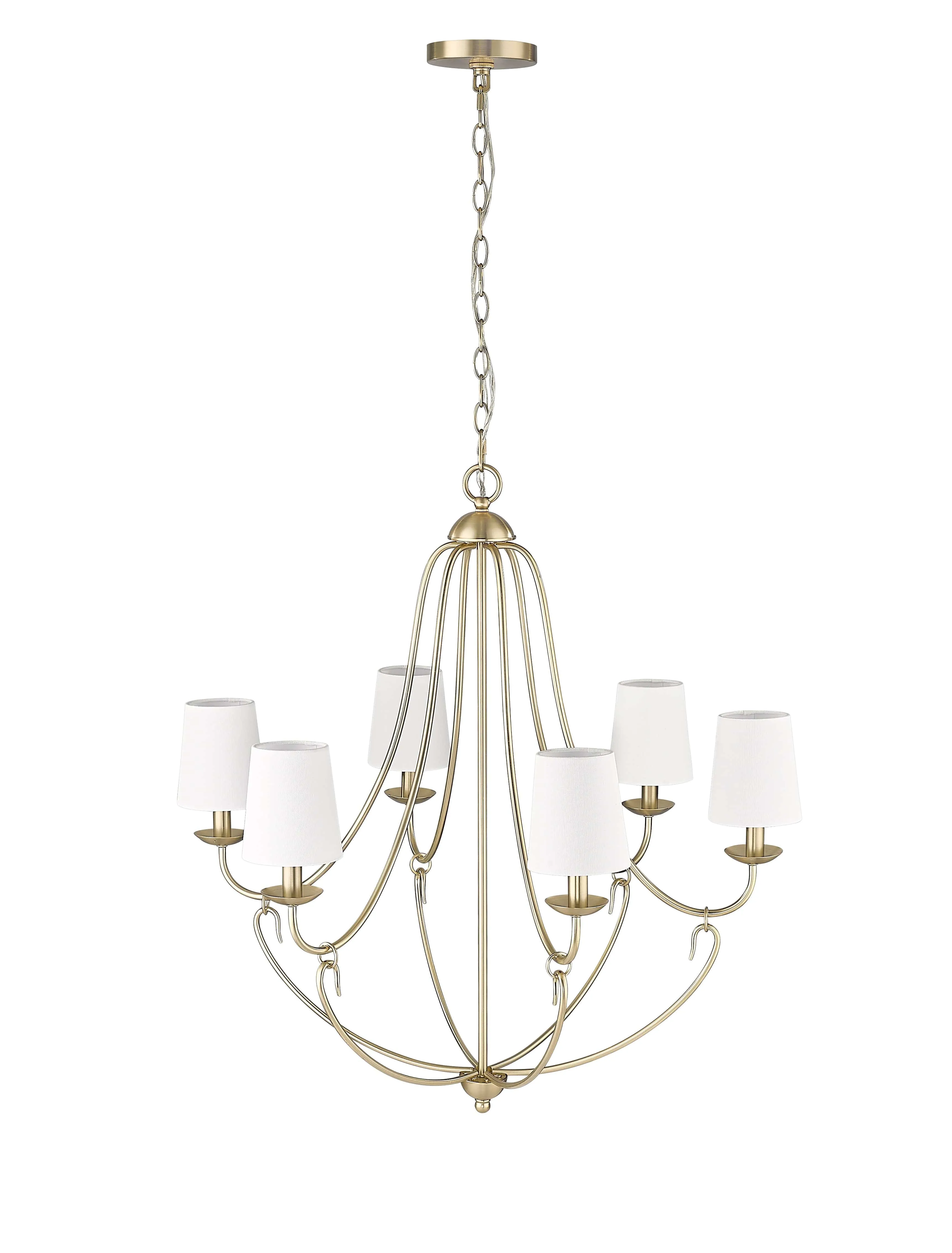 6 Lamps Eisley Chandelier - Modern Gold - White Fabric Shade - 28.5in Diameter - E12 Candelabra Base