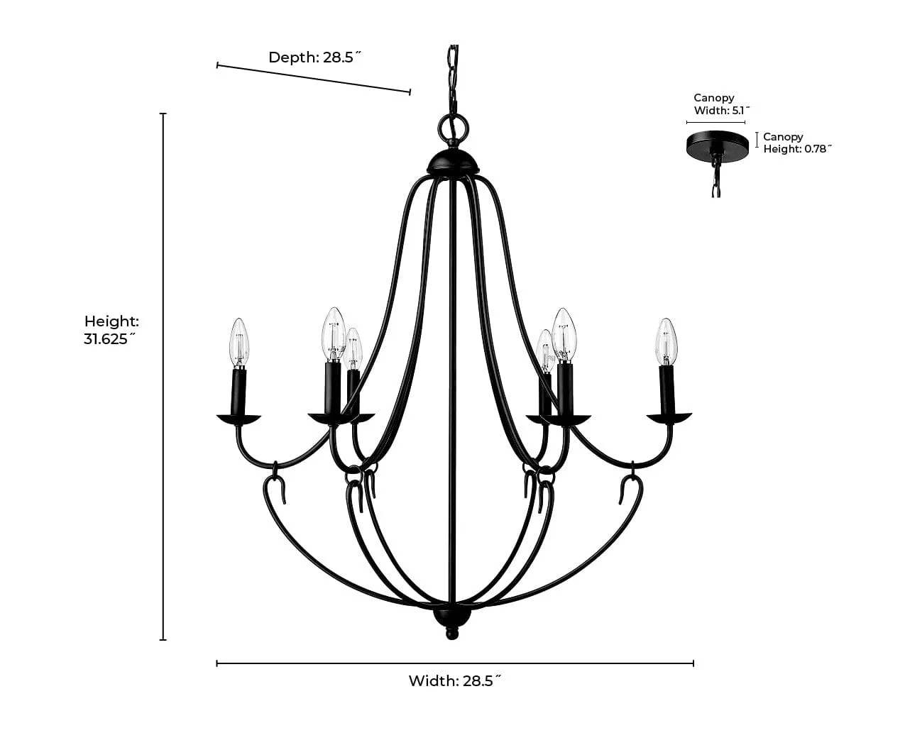 6 Lamps Eisley Chandelier - Modern Gold - White Fabric Shade - 28.5in Diameter - E12 Candelabra Base