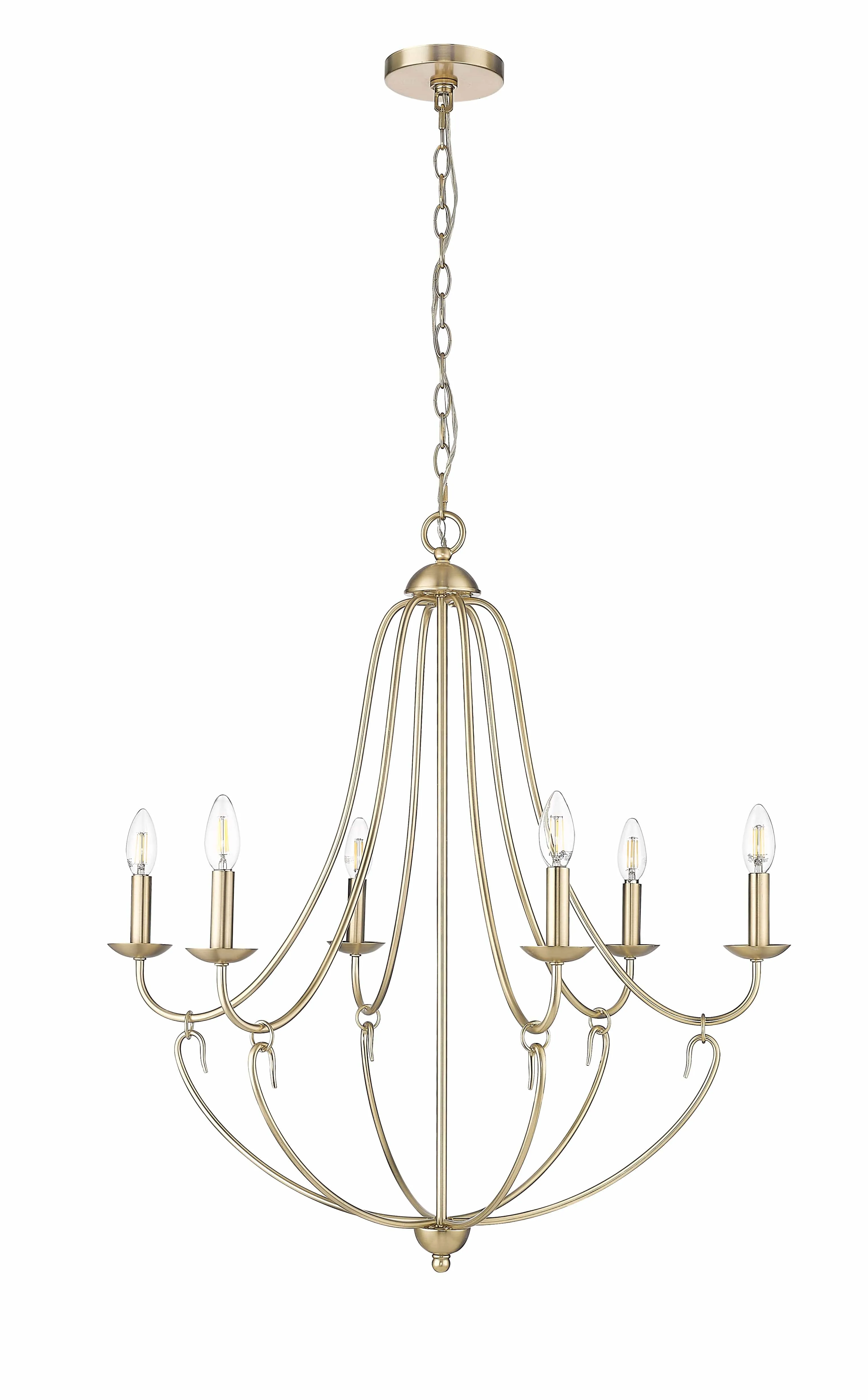 6 Lamps Eisley Chandelier - Modern Gold - White Fabric Shade - 28.5in Diameter - E12 Candelabra Base