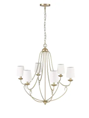 6 Lamps Eisley Chandelier - Modern Gold - White Fabric Shade - 28.5in Diameter - E12 Candelabra Base