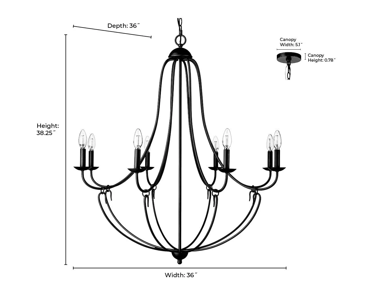 8 Lamps Eisley Chandelier - Polished Nickel - White Fabric Shade - 36in Diameter - E12 Candelabra Base