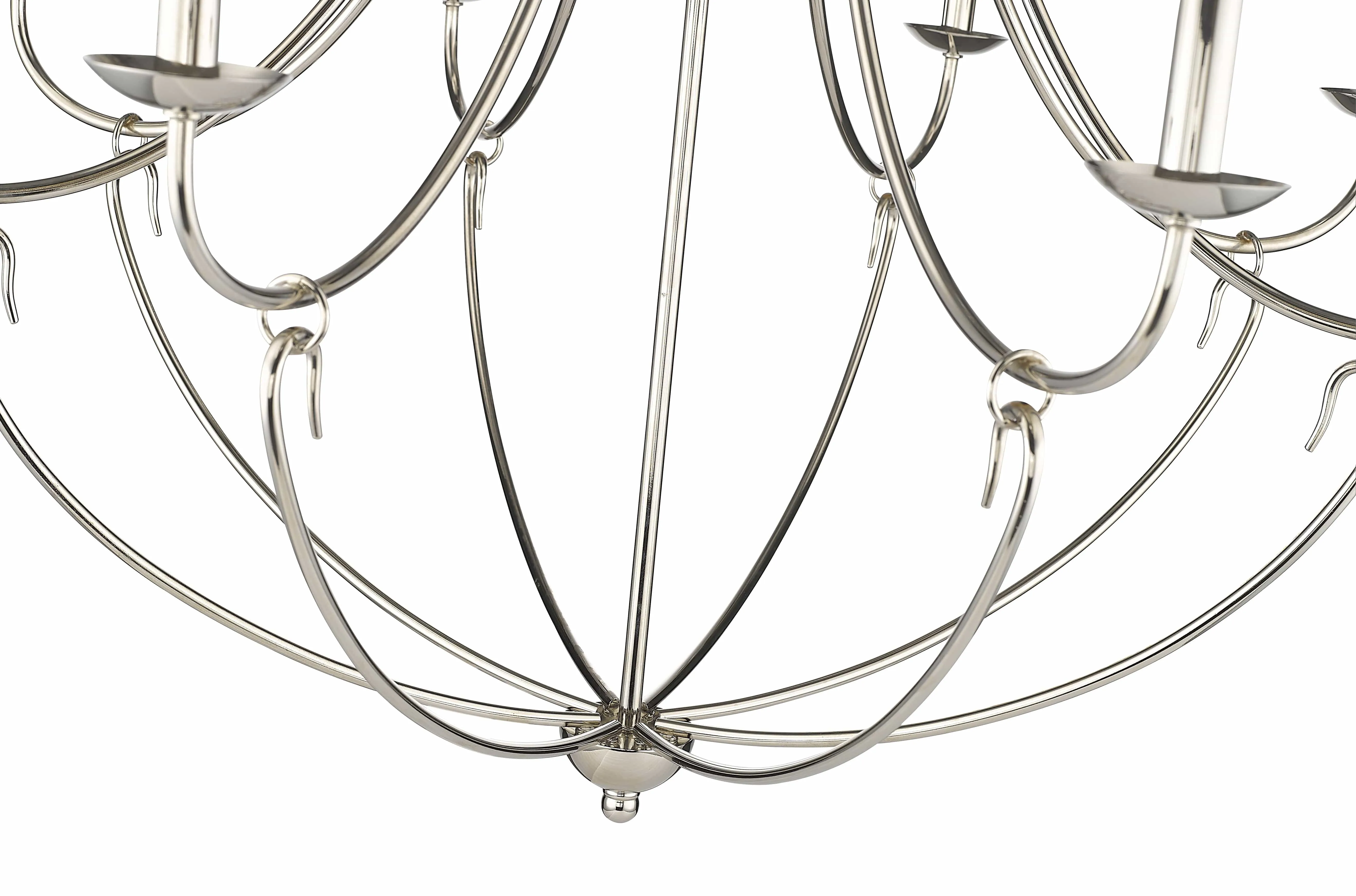 8 Lamps Eisley Chandelier - Polished Nickel - White Fabric Shade - 36in Diameter - E12 Candelabra Base