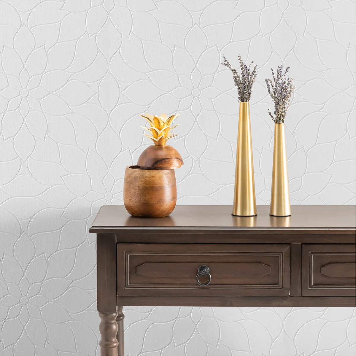 Anselm White Floral Bloom Paintable Wallpaper by Brewster Home Fashions