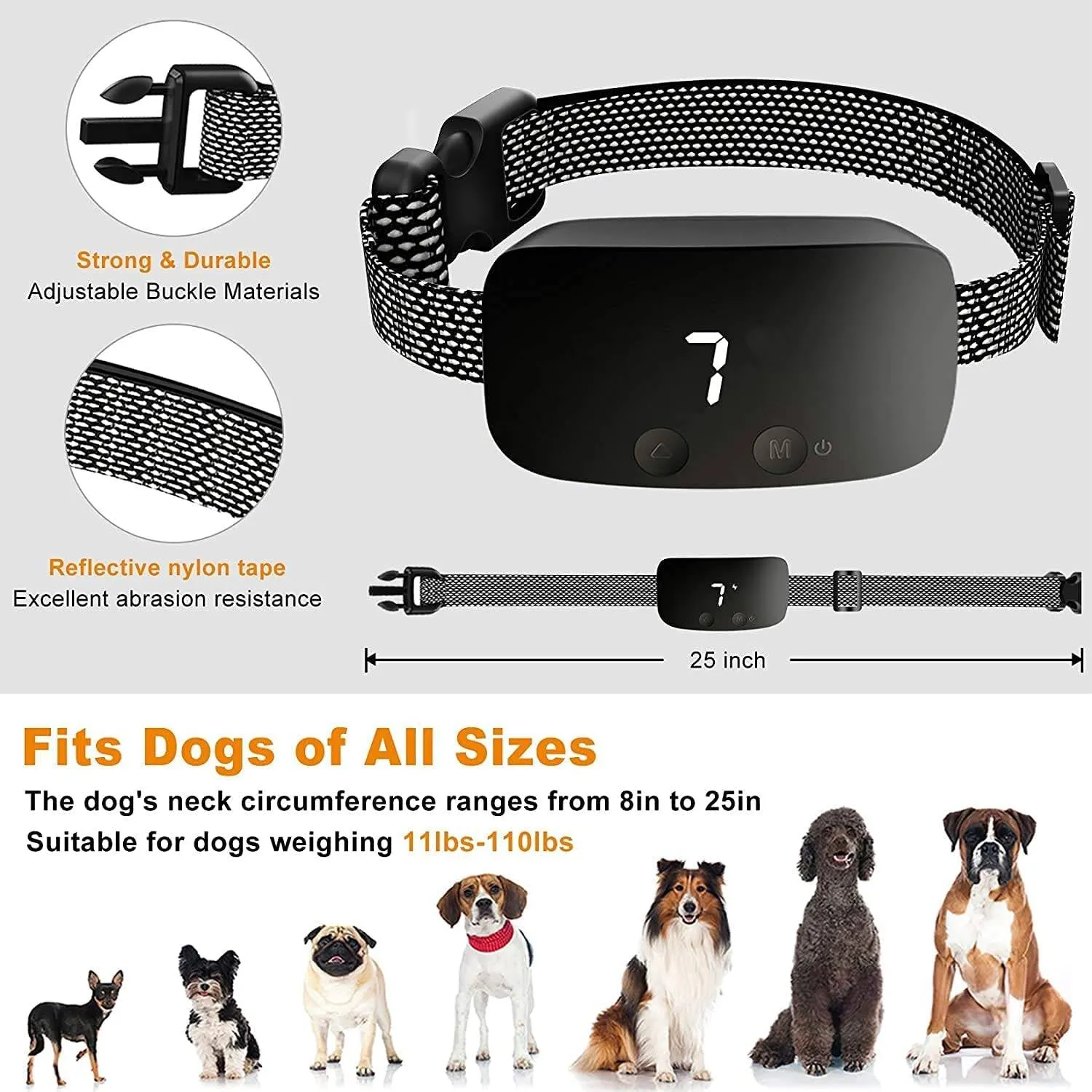 Automatic Bark Collar for Dogs, Rechargeable Anti Barking Training Collar