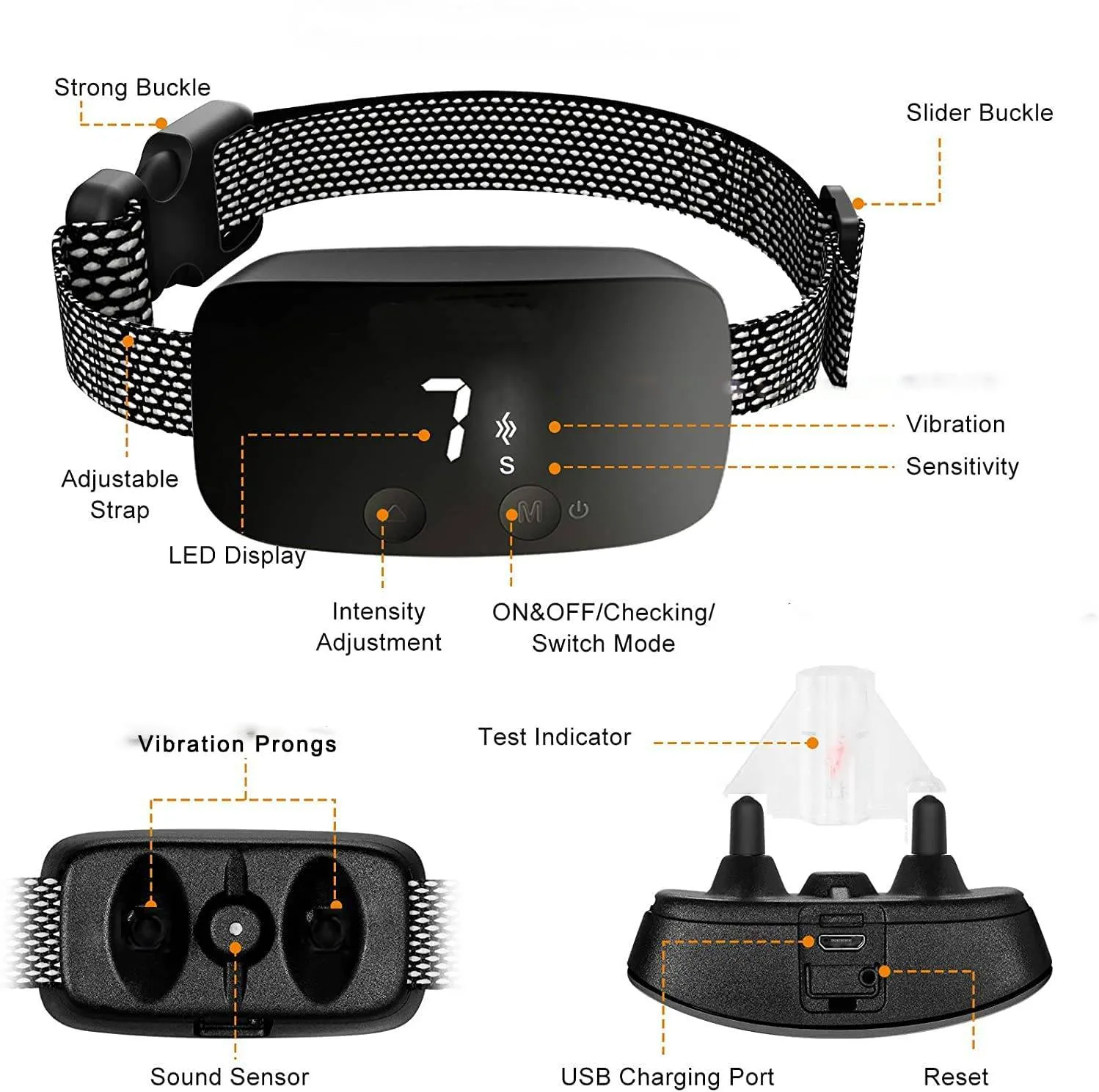 Automatic Bark Collar for Dogs, Rechargeable Anti Barking Training Collar