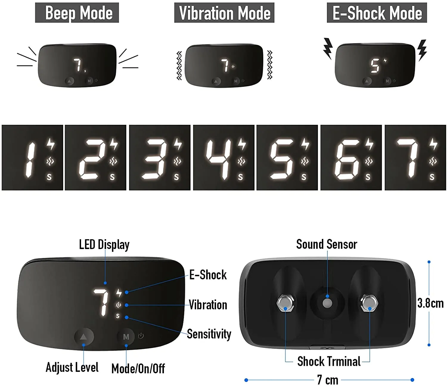 Automatic Bark Collar for Dogs, Rechargeable Anti Barking Training Collar