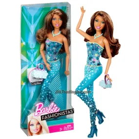 Barbie Fashionistas 12" Doll - NIKKI (X7873) in Strapless Top & Star Prints Blue Tights with Necklace and Purse