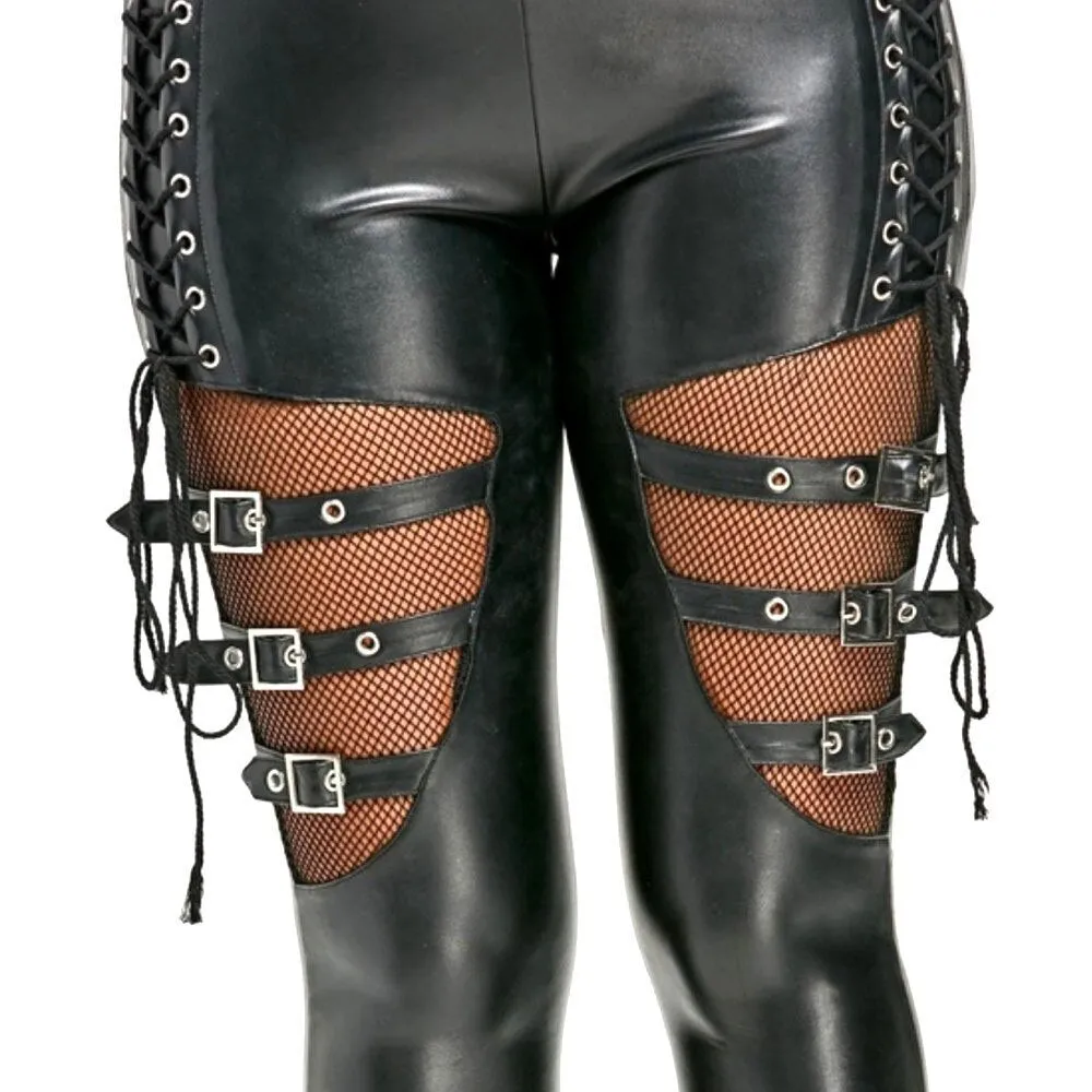 Black Strap Detail Punk Leggings