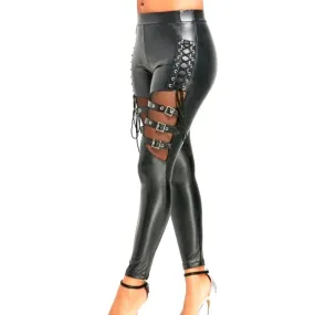Black Strap Detail Punk Leggings