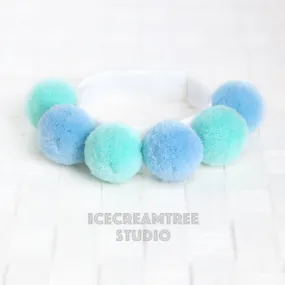 Blue Mint PomPom Necklace - Elastic Pet Collar