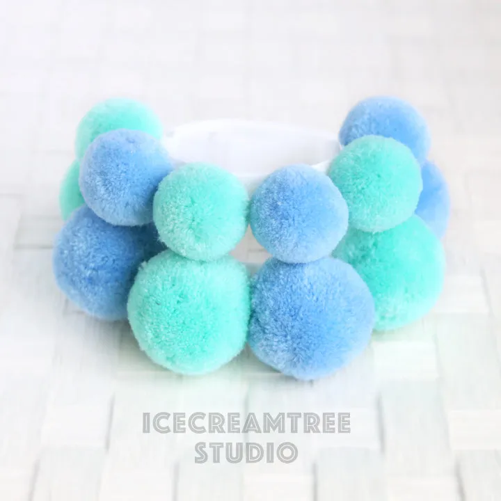 Blue Mint PomPom Necklace - Elastic Pet Collar