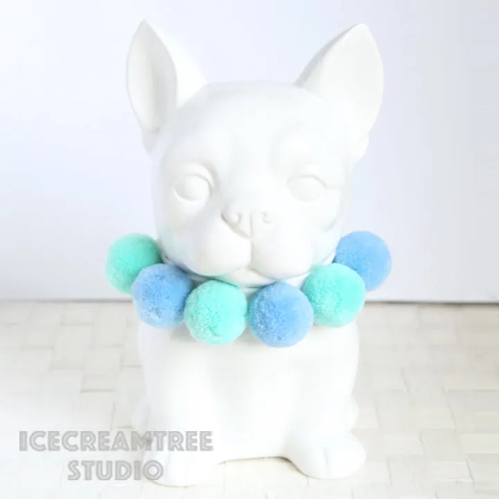 Blue Mint PomPom Necklace - Elastic Pet Collar