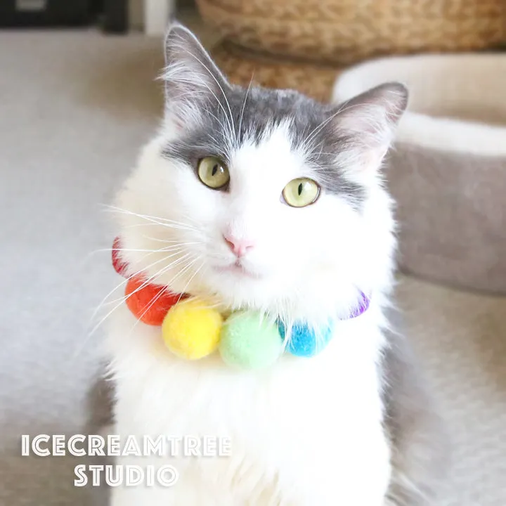 Blue Mint PomPom Necklace - Elastic Pet Collar