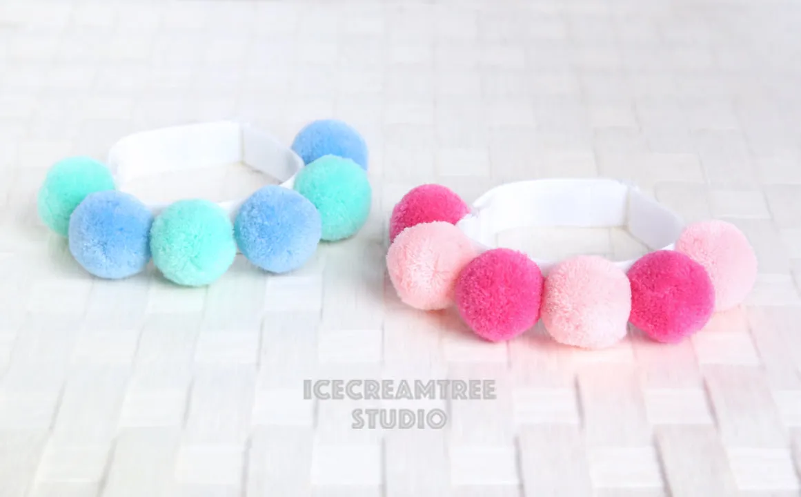 Blue Mint PomPom Necklace - Elastic Pet Collar