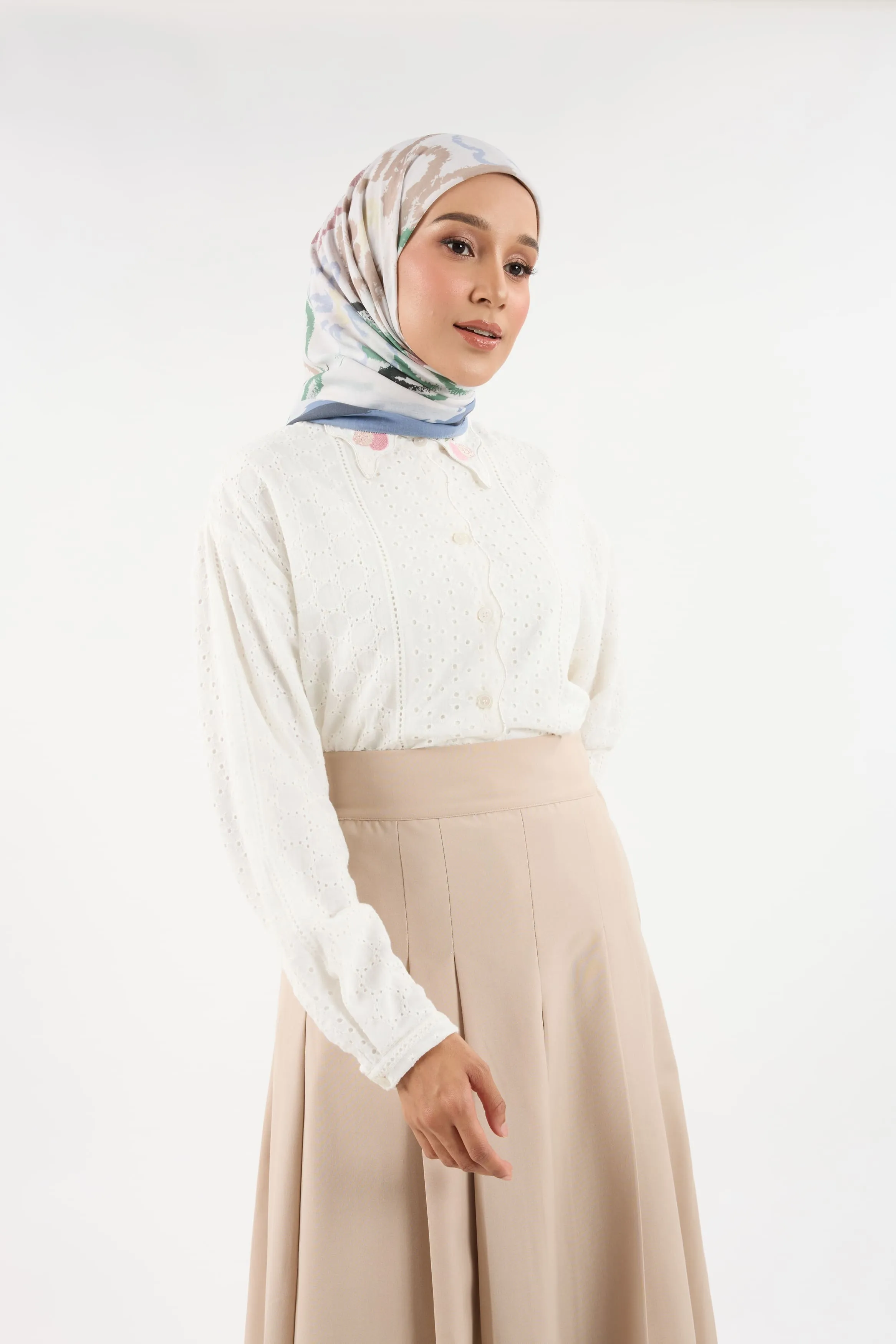 Bunga Raya Earthy-White Square Scarf