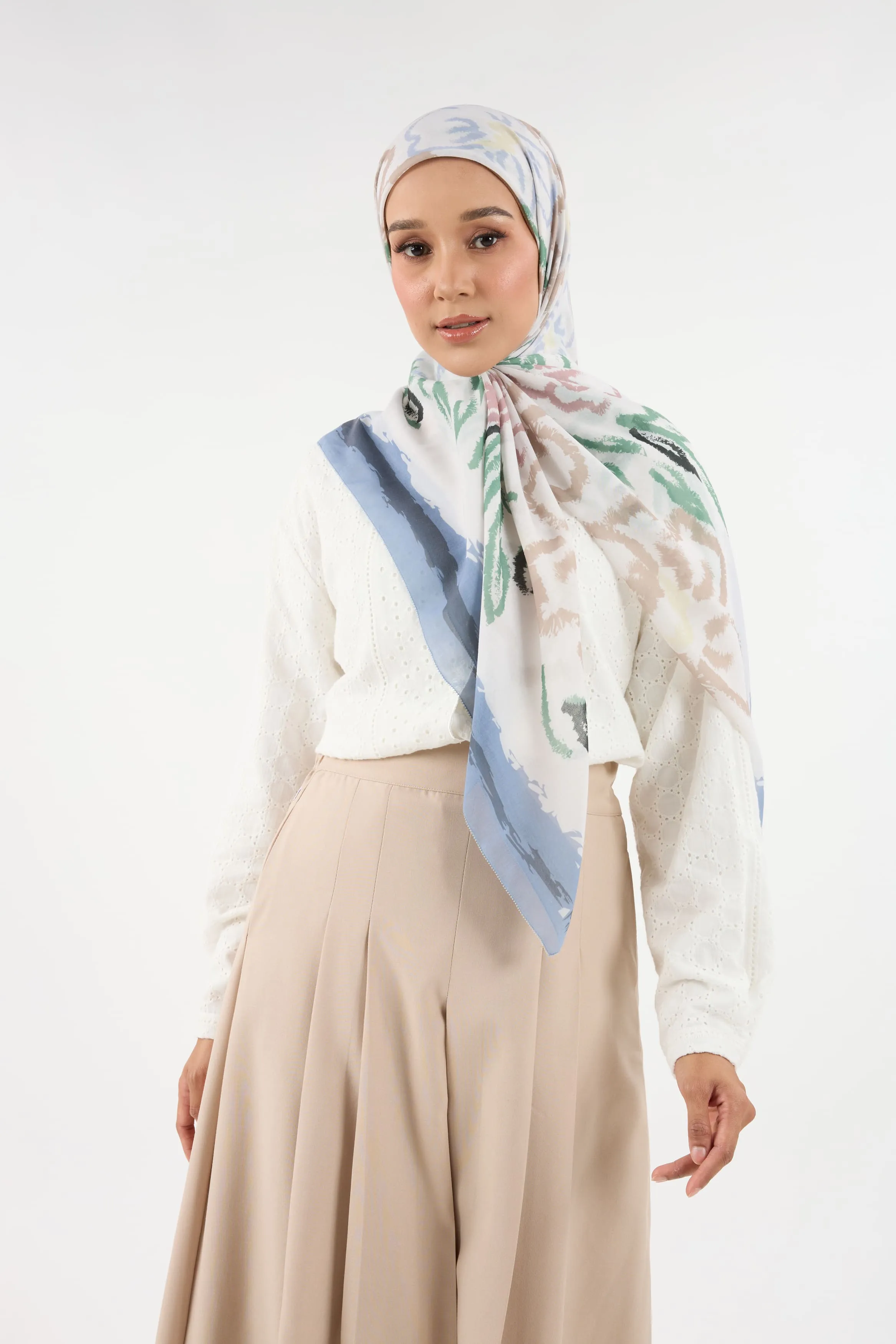 Bunga Raya Earthy-White Square Scarf