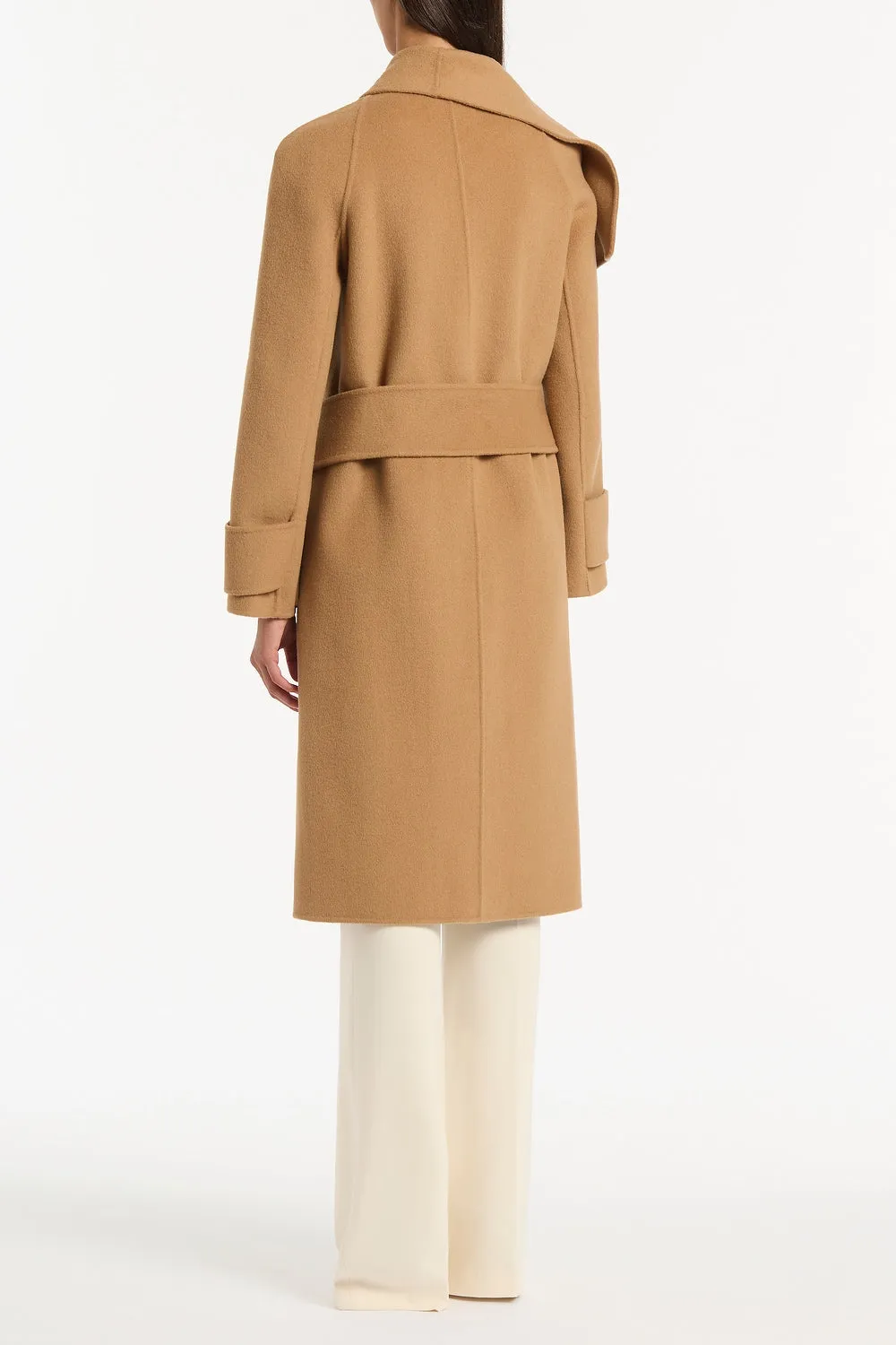 CAMEL WOOL DRAPE FRONT COAT