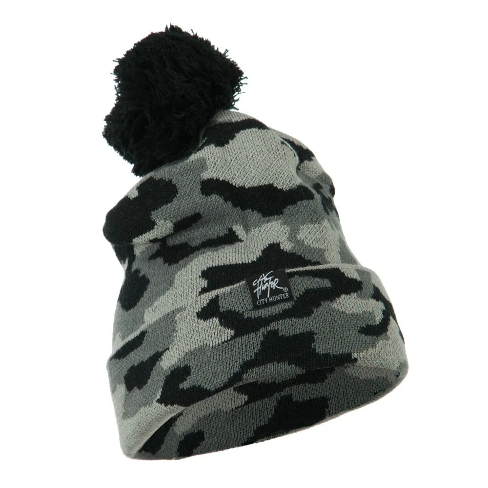 Camouflage All Over Pom Cuff Beanie
