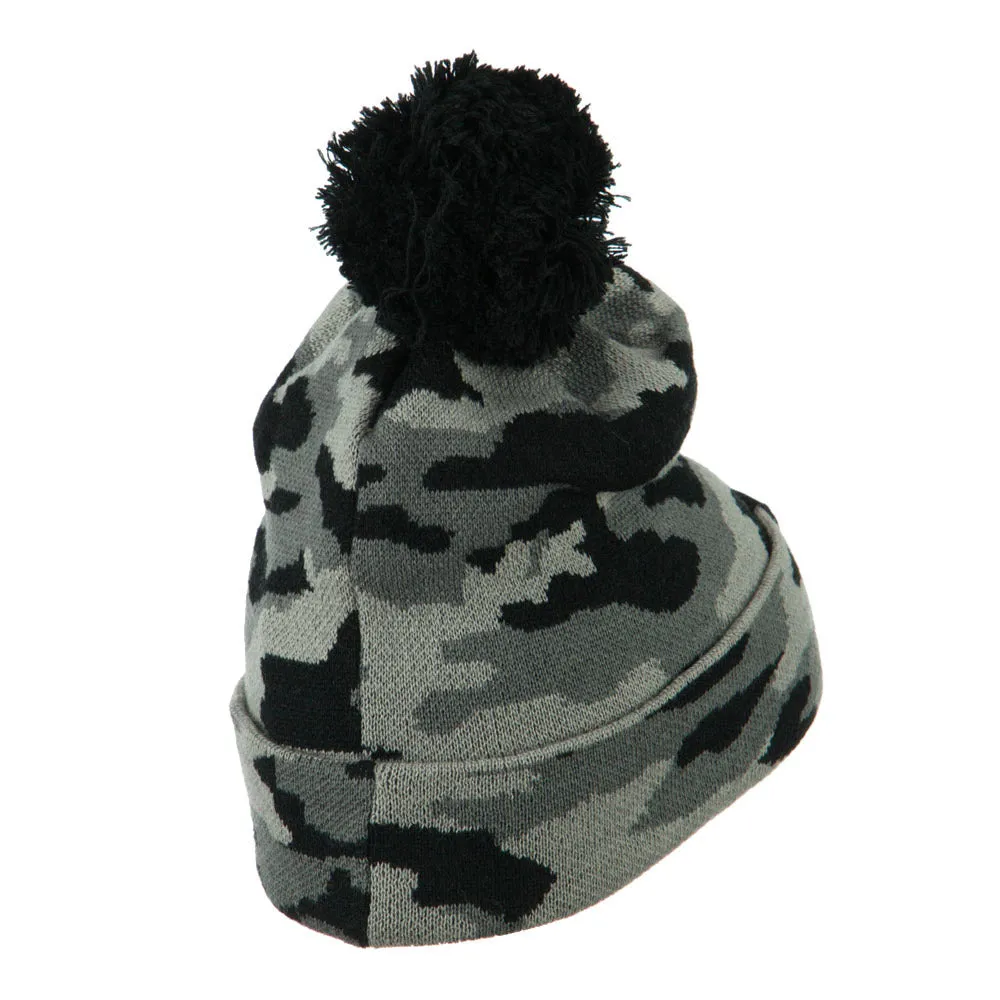 Camouflage All Over Pom Cuff Beanie