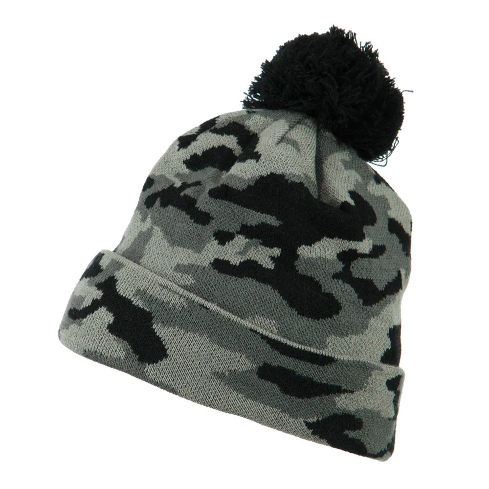 Camouflage All Over Pom Cuff Beanie