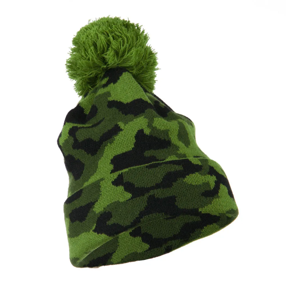 Camouflage All Over Pom Cuff Beanie