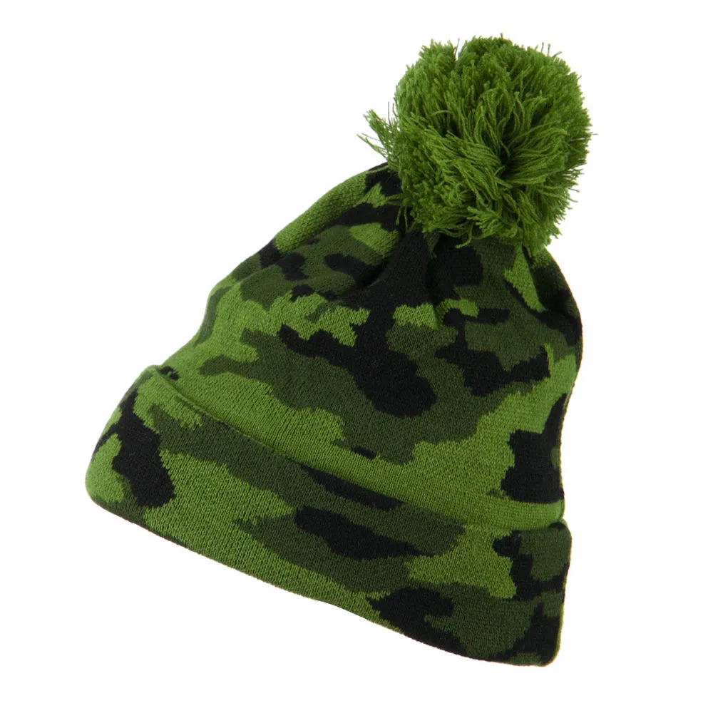 Camouflage All Over Pom Cuff Beanie