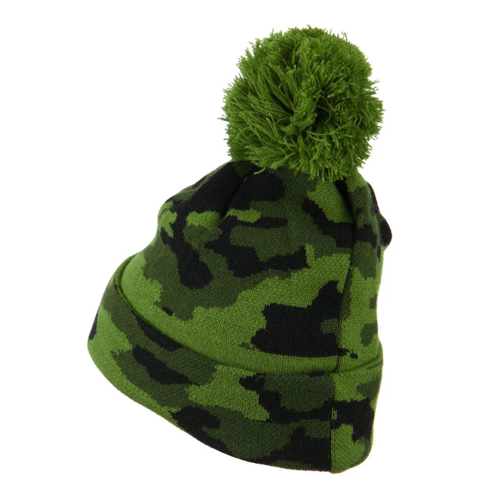 Camouflage All Over Pom Cuff Beanie