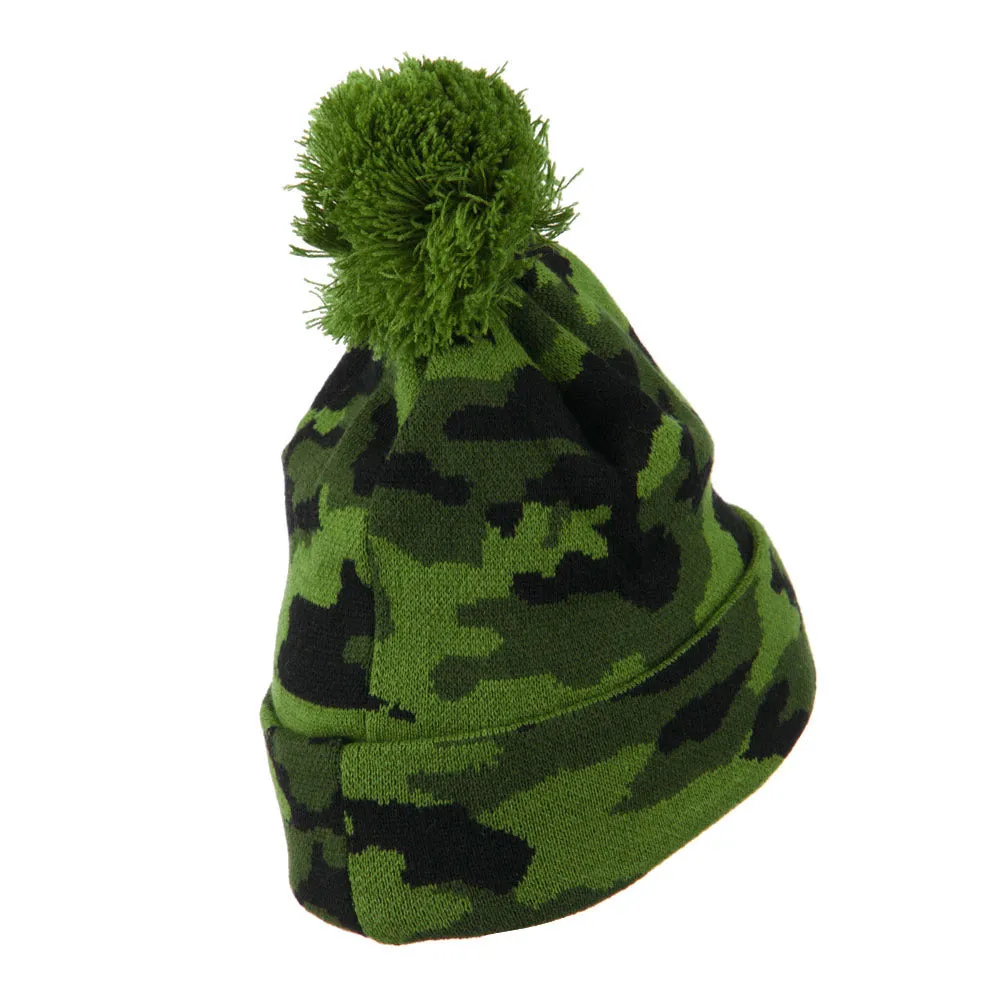 Camouflage All Over Pom Cuff Beanie