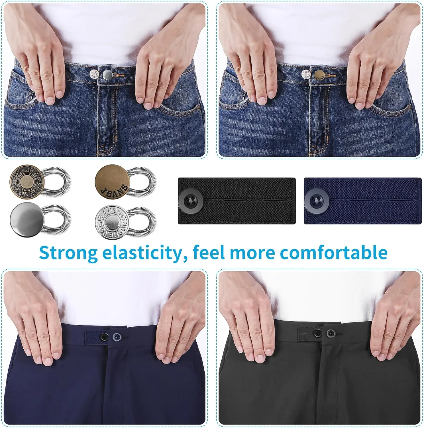 Ceryvop 12PCS Button Extenders for Jeans, Pants Waist Button Extender for Women Men, 3 Colors Pant Waistband Expander, Pants Waist Extension 1-1.4 Inches