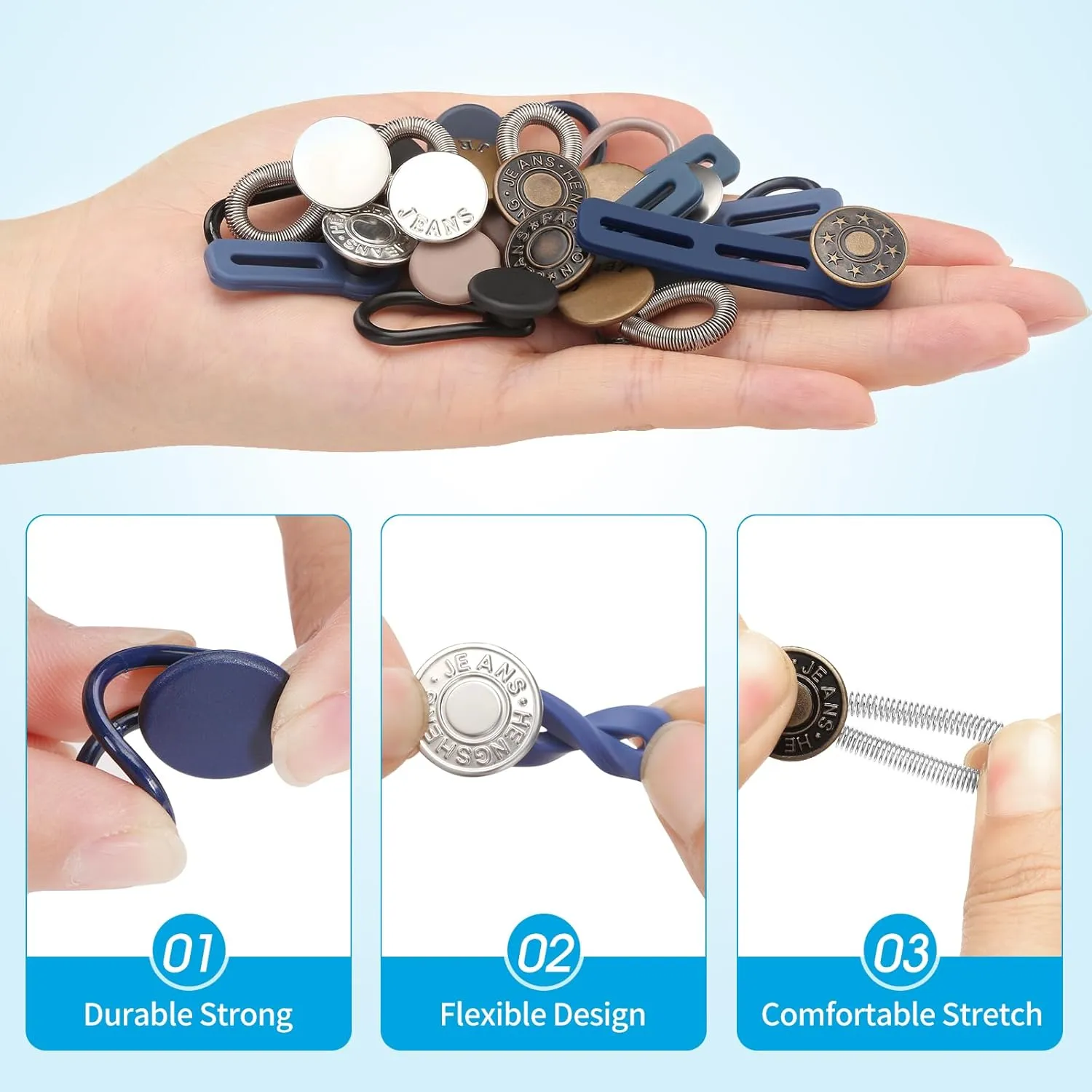 Ceryvop 12PCS Button Extenders for Jeans, Pants Waist Button Extender for Women Men, 3 Colors Pant Waistband Expander, Pants Waist Extension 1-1.4 Inches