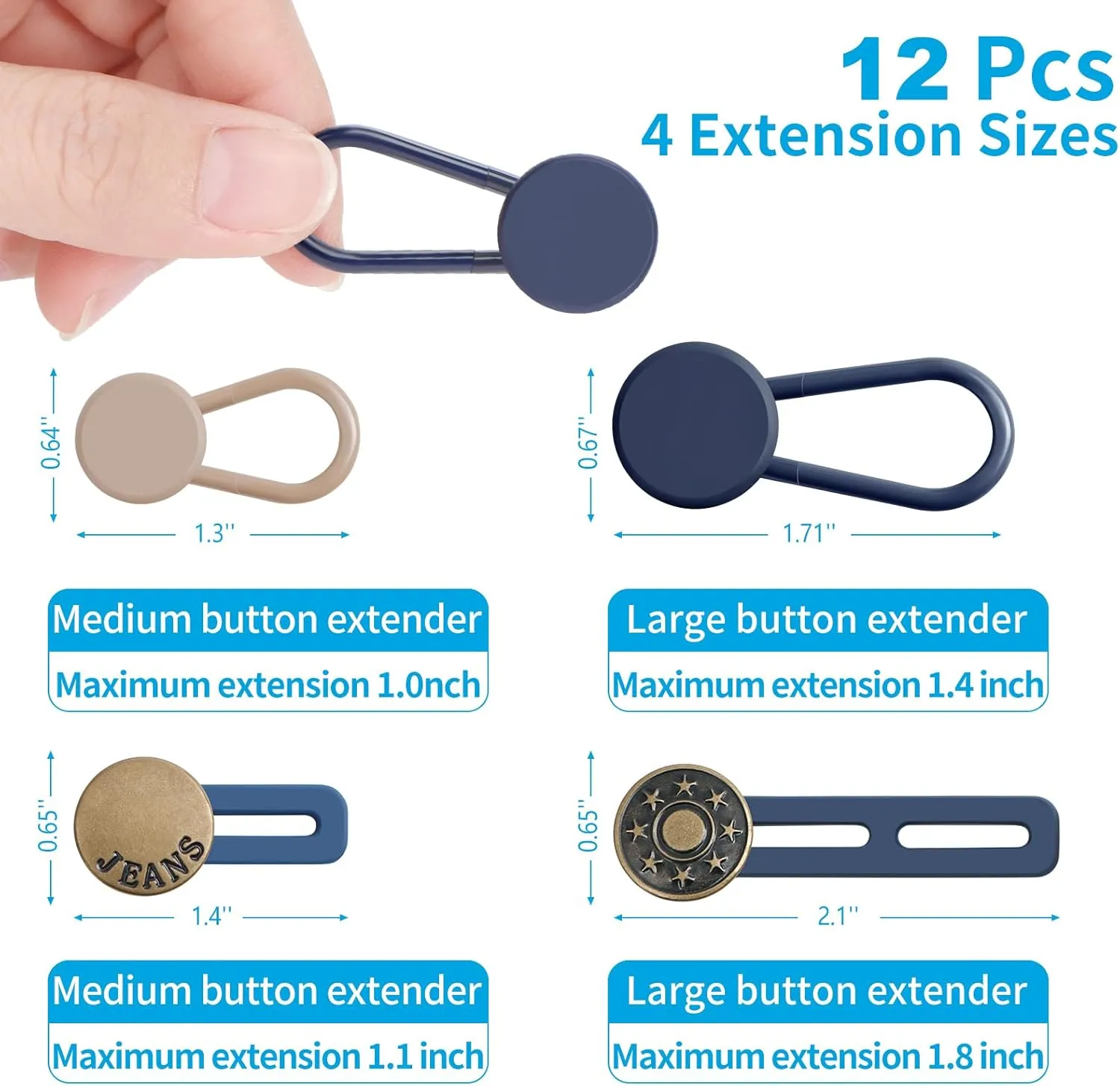 Ceryvop 12PCS Button Extenders for Jeans, Pants Waist Button Extender for Women Men, 3 Colors Pant Waistband Expander, Pants Waist Extension 1-1.4 Inches