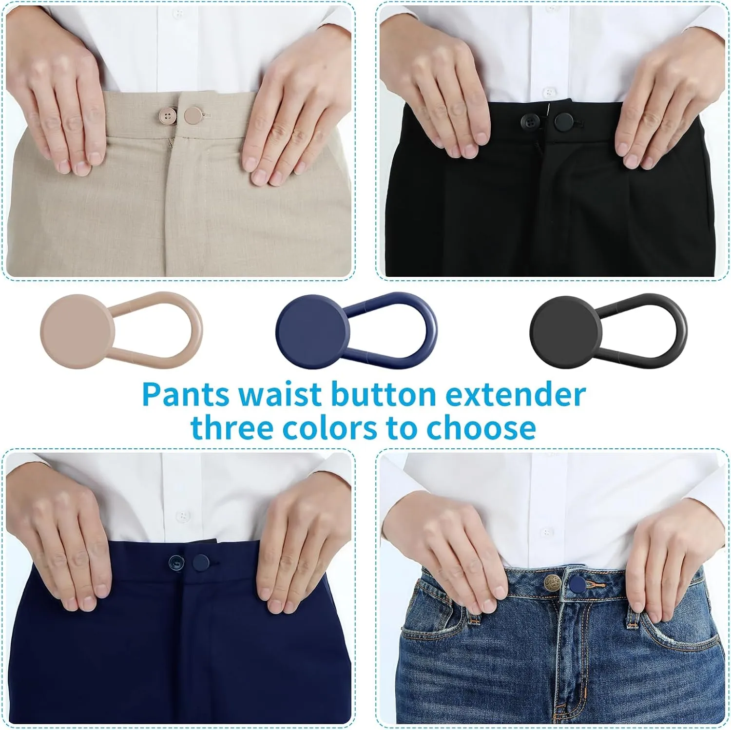 Ceryvop 12PCS Button Extenders for Jeans, Pants Waist Button Extender for Women Men, 3 Colors Pant Waistband Expander, Pants Waist Extension 1-1.4 Inches