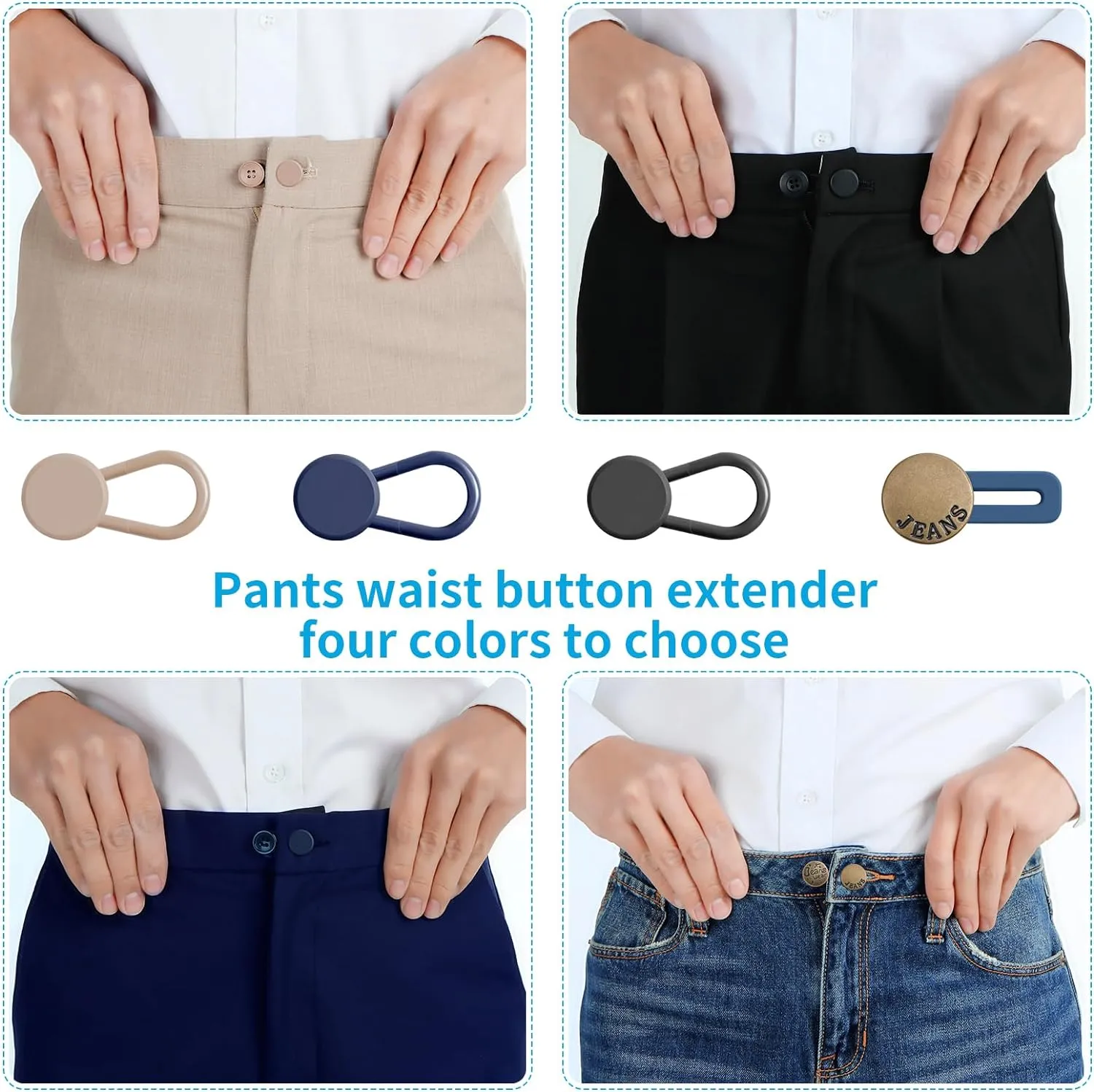 Ceryvop 12PCS Button Extenders for Jeans, Pants Waist Button Extender for Women Men, 3 Colors Pant Waistband Expander, Pants Waist Extension 1-1.4 Inches