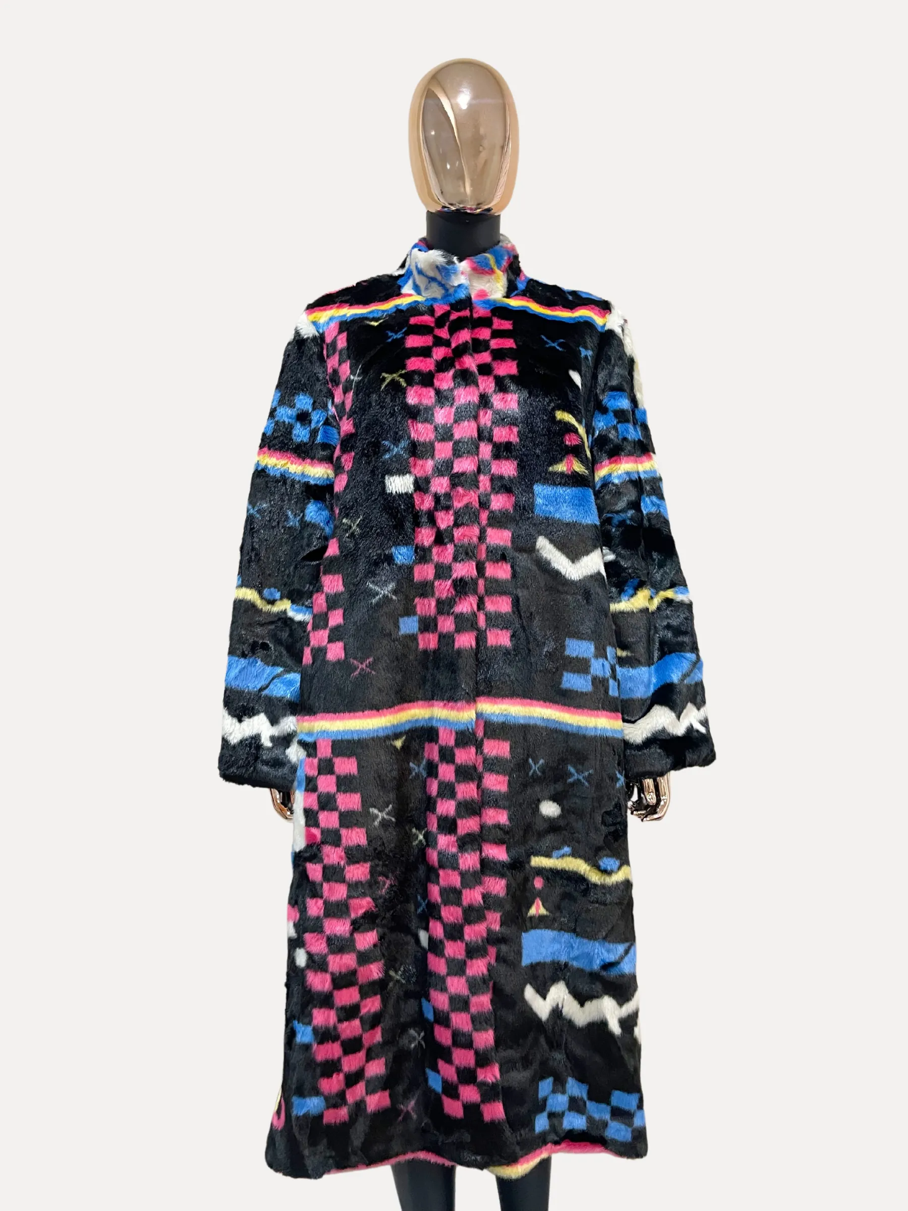 Checks N Stripes Faux Fur Coat