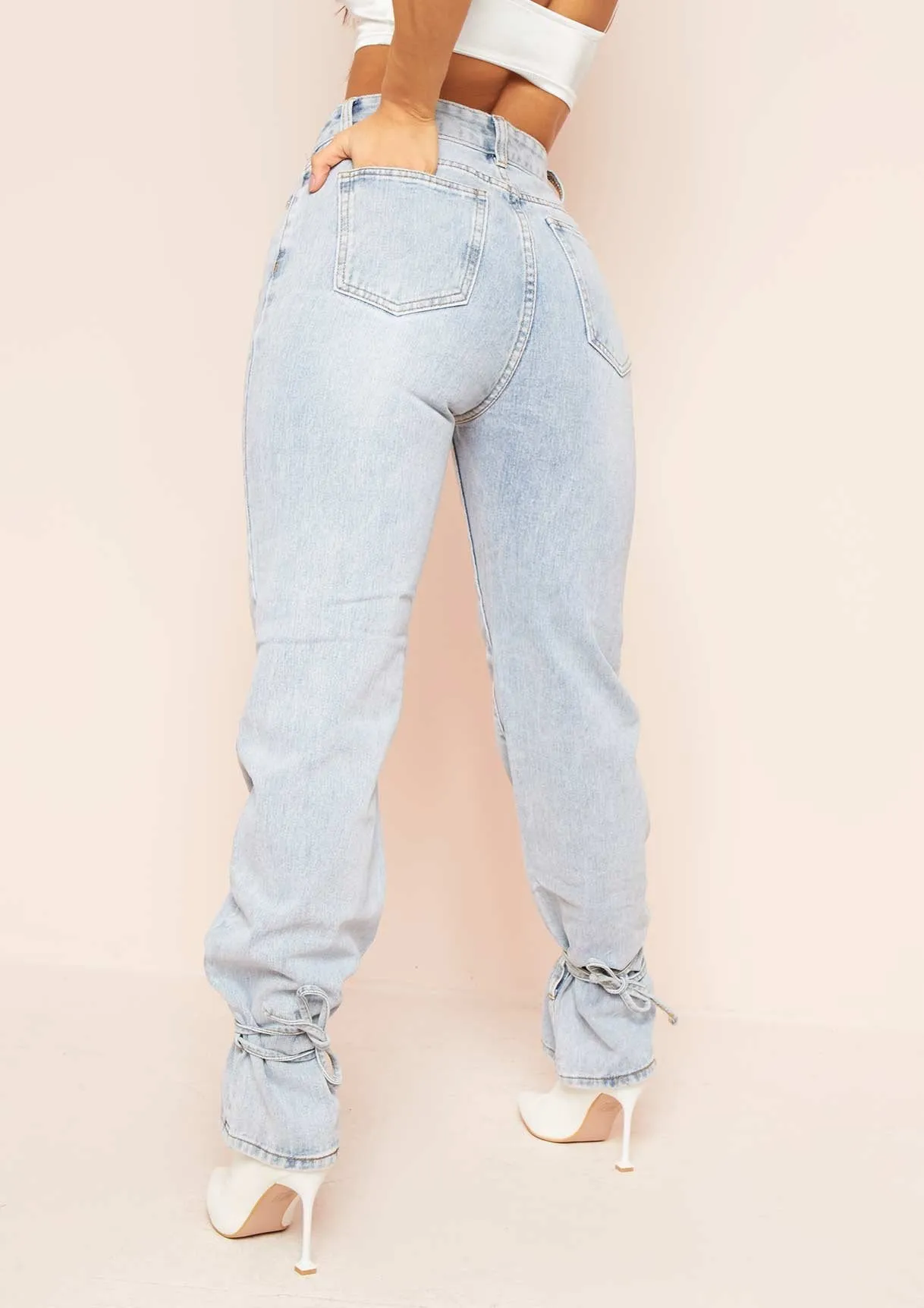 Cici Denim Light Wash Tie Hem Straight Leg Jeans