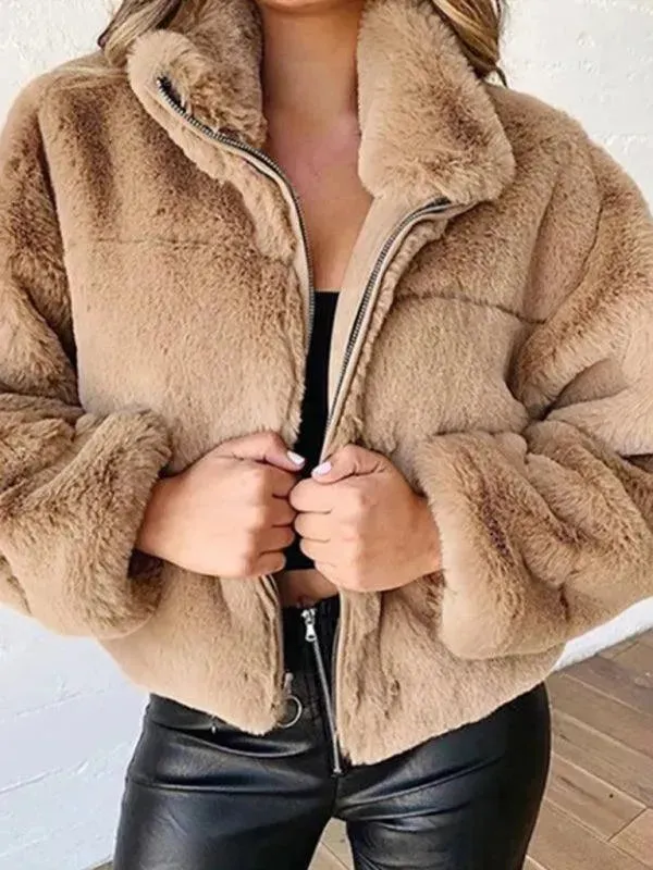 Cozy Loose Women Crop Fleece Jacket