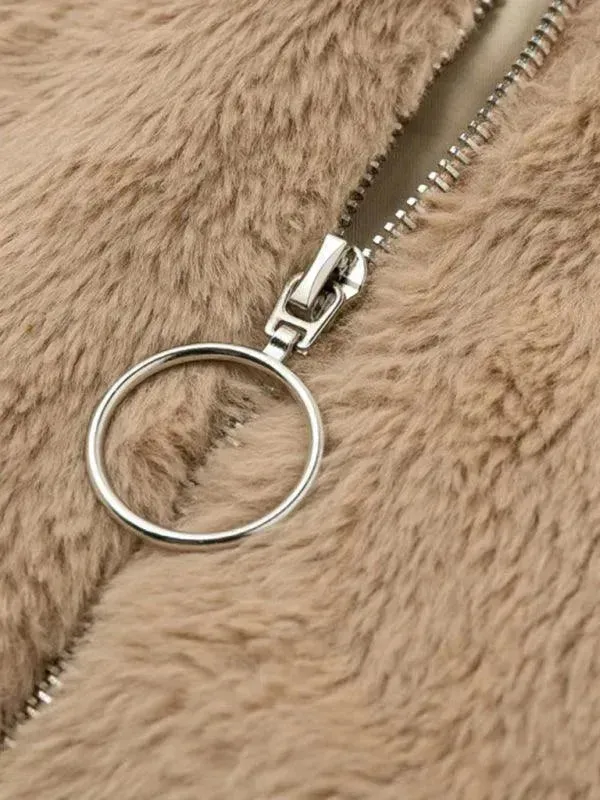 Cozy Loose Women Crop Fleece Jacket