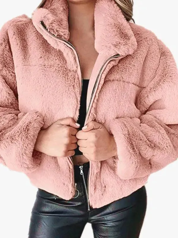 Cozy Loose Women Crop Fleece Jacket