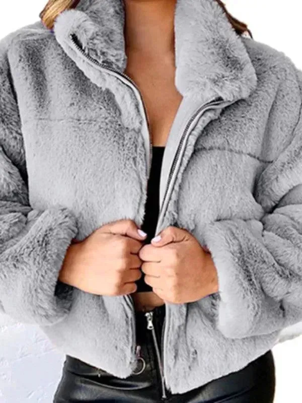Cozy Loose Women Crop Fleece Jacket