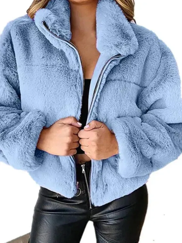Cozy Loose Women Crop Fleece Jacket